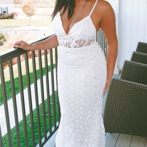 White Lace Spaghetti-Strap Maxi Dress